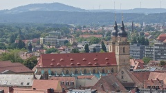 Bayreuth von der Dachterrasse des Neuen Rathauses: Blick zur Stadtkirche.